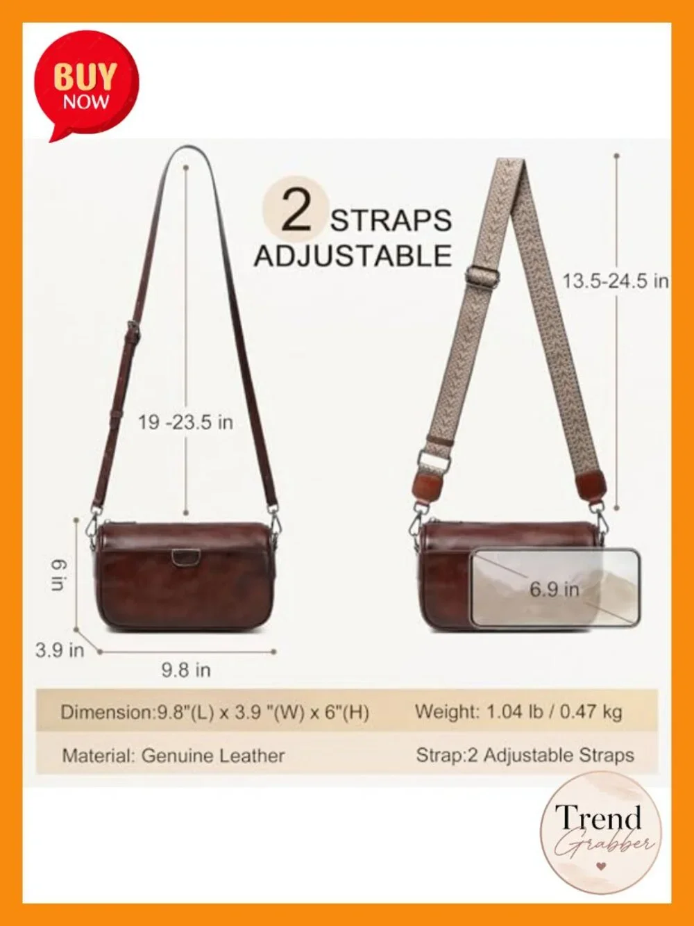 Vintage Genuine Leather Crossbody Bag with Boho Woven Strap